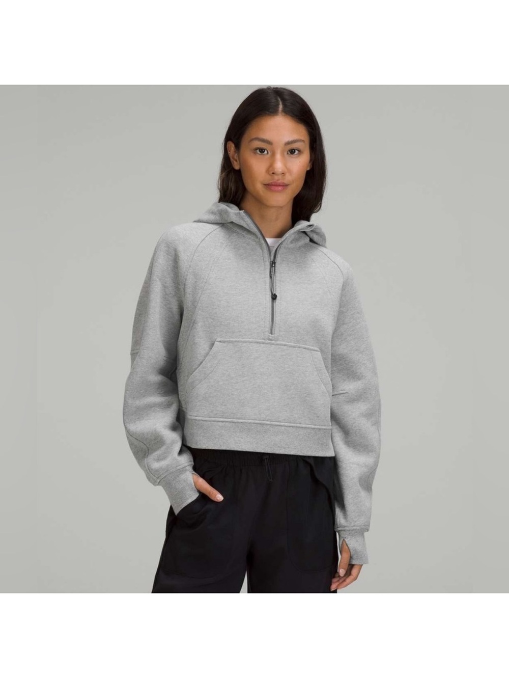 Lululemon Light Gray Half-Zip Cropped Hooded Scuba Pullover